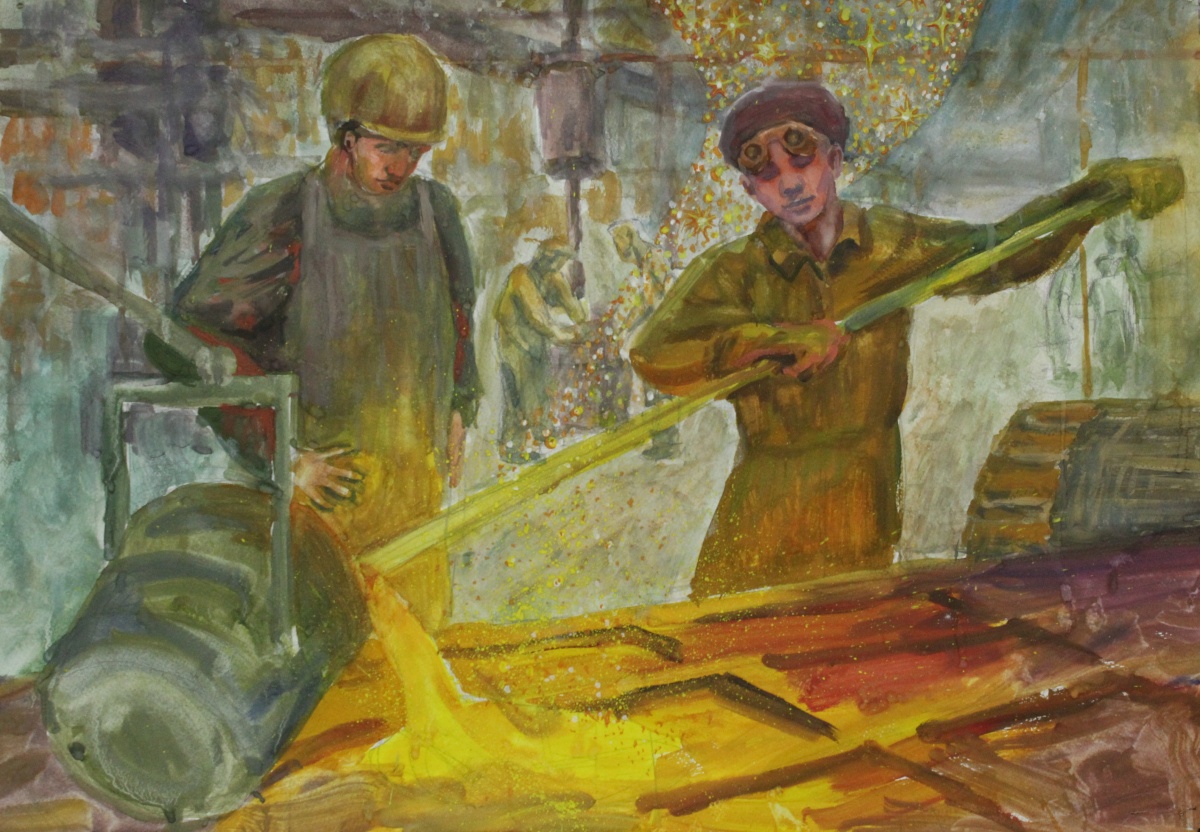А.Ю. Гагарин в литейном цехе